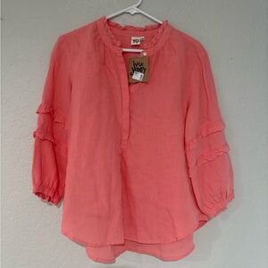 Ivy Jane Pink Ruffled ‘Macey’ 3/4 Sleeve Blouse